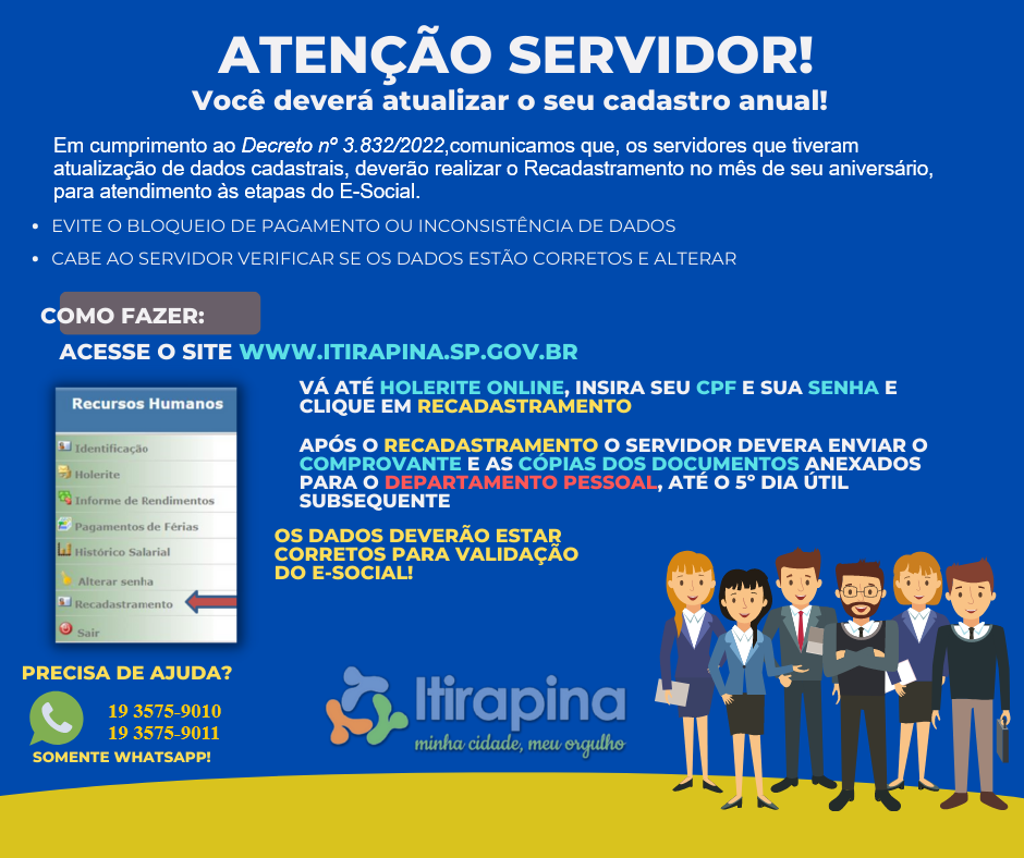 ATENÇÃO SERVIDOR: VOCÊ DEVE ATUALIZAR O SEU CADASTRO ANUAL